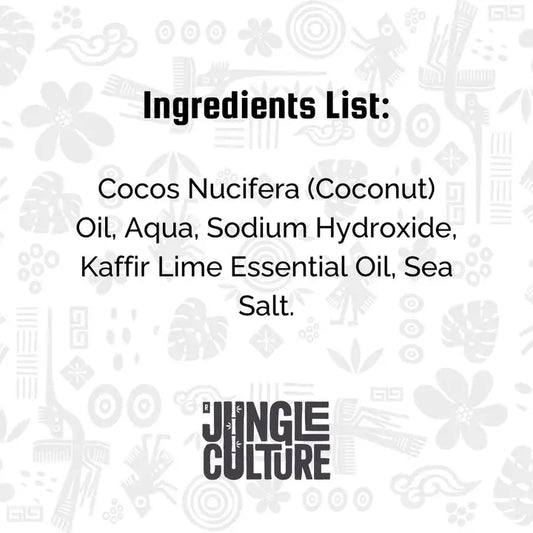 Ingredients list for a product with Jingle Culture branding on a patterned background