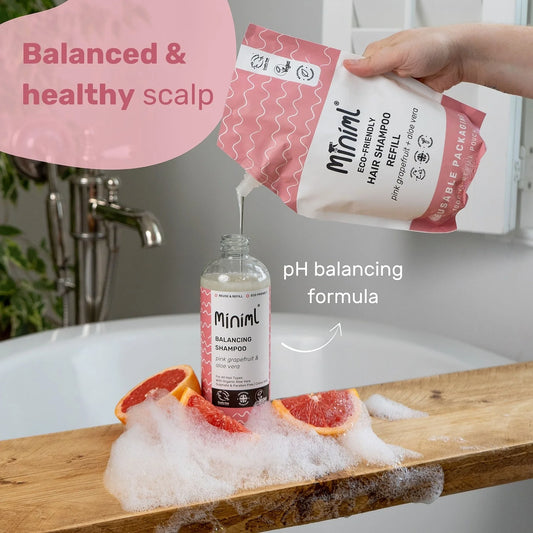 Miniml Balancing Shampoo 1 Litre refill pouch - Pink Grapefruit and Aloe Vera