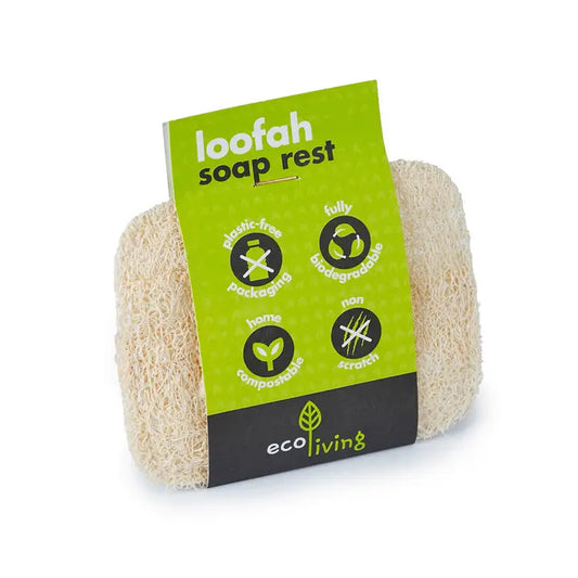 Loofah soap rest with eco-friendly packaging on a white background