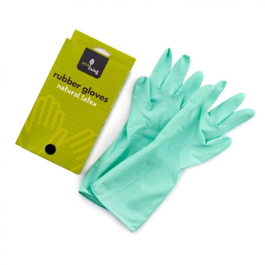 EcoLiving Natural Latex Rubber Gloves, Biodegradable - Green. Size Medium