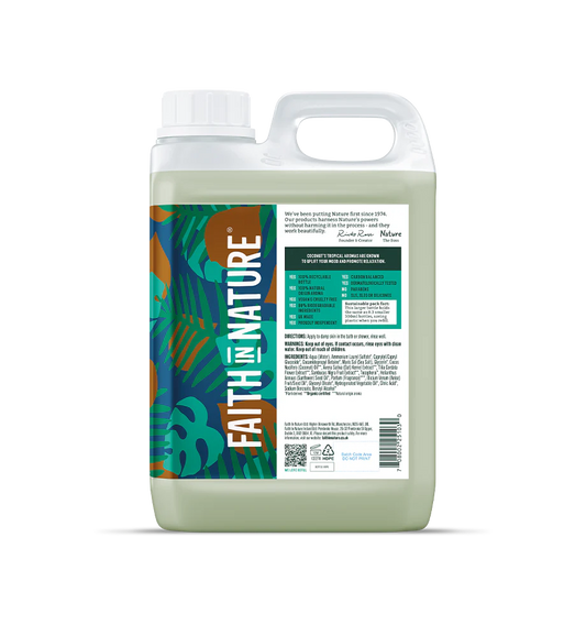 Large bottle of 'Faith in Nature' product on a white background