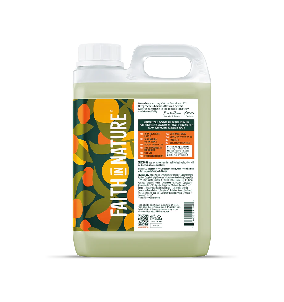 Large container of 'Faith in Nature' product on a white background