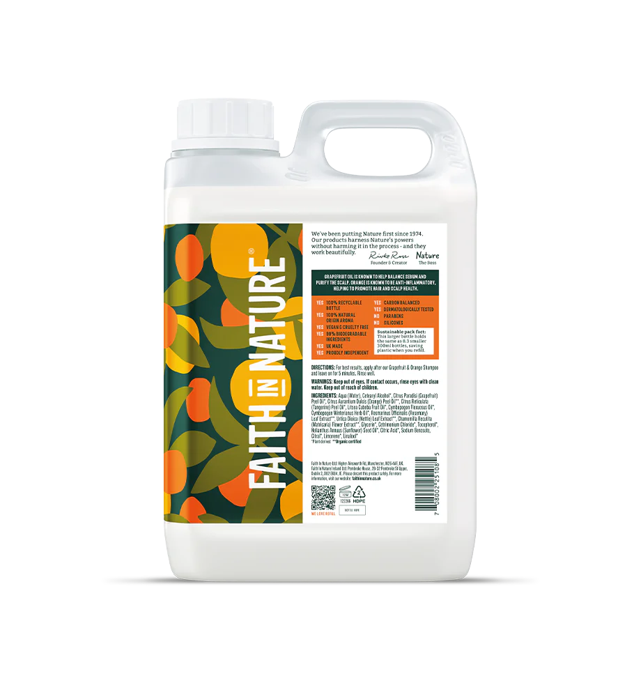 Large container of 'Faith in Nature' product on a white background