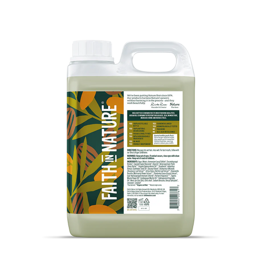 Bottle of 'Faith in Nature' product on a white background