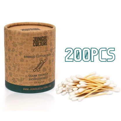 Bamboo cotton buds in a Jingle Culture packaging with 200 pieces displayed.