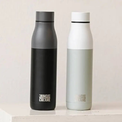 Two insulated bottles with different color schemes on a light background