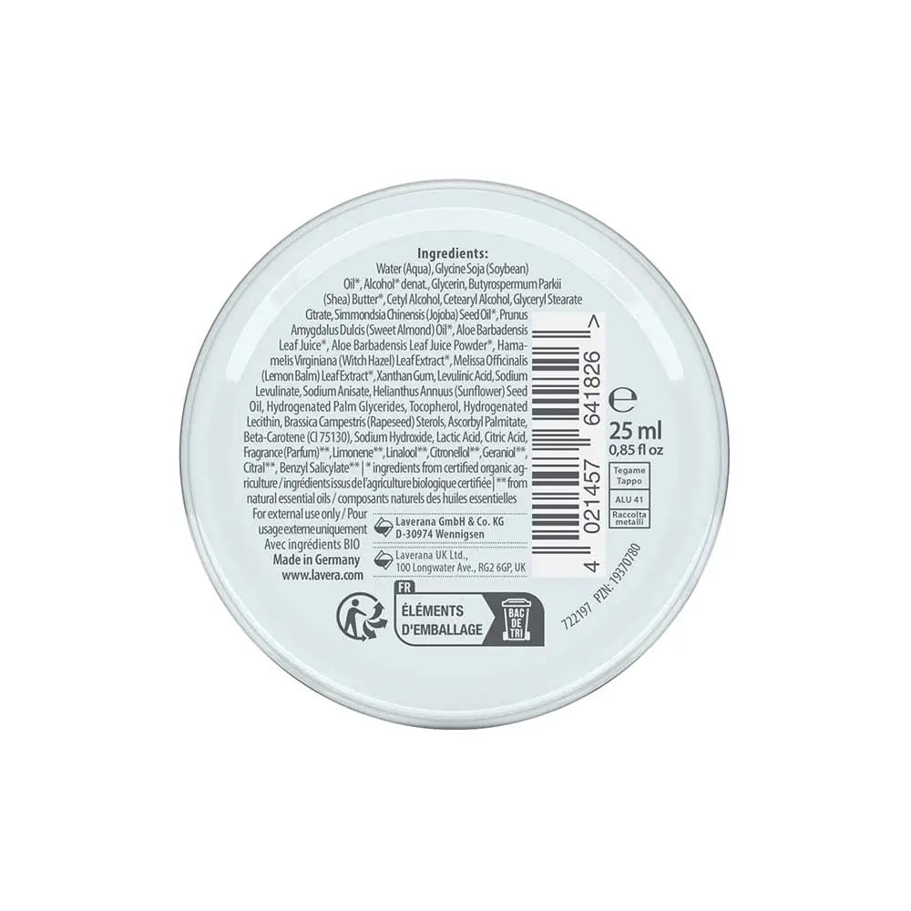 Back label of a cosmetic container with text and barcodes on a white background