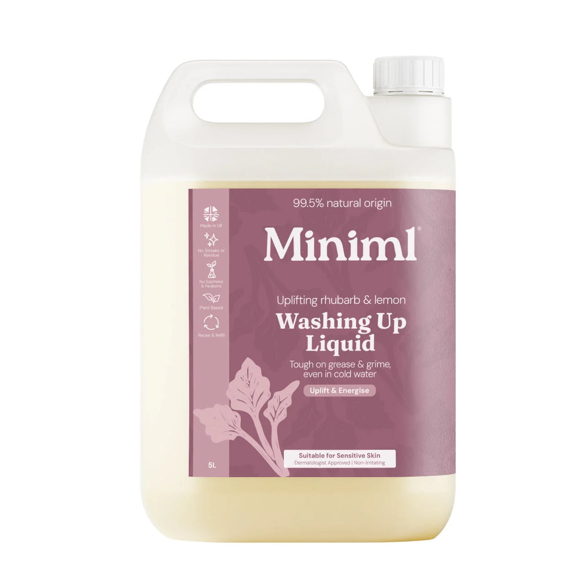 Miniml washing up liquid 5L refill - Uplifting Rhubarb and Lemon