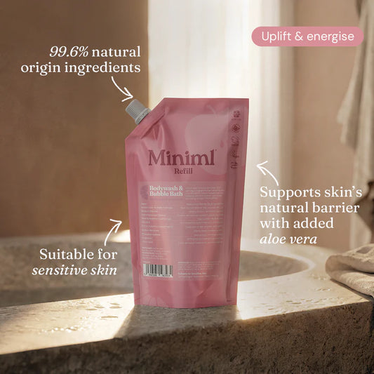 Miniml Body Wash and Bubble Bath 1 litre refill pouch - Grapefruit and Aloe Vera.