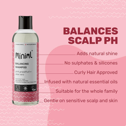 Miniml Balancing Shampoo 500ml PET bottle - Pink Grapefruit and Aloe Vera
