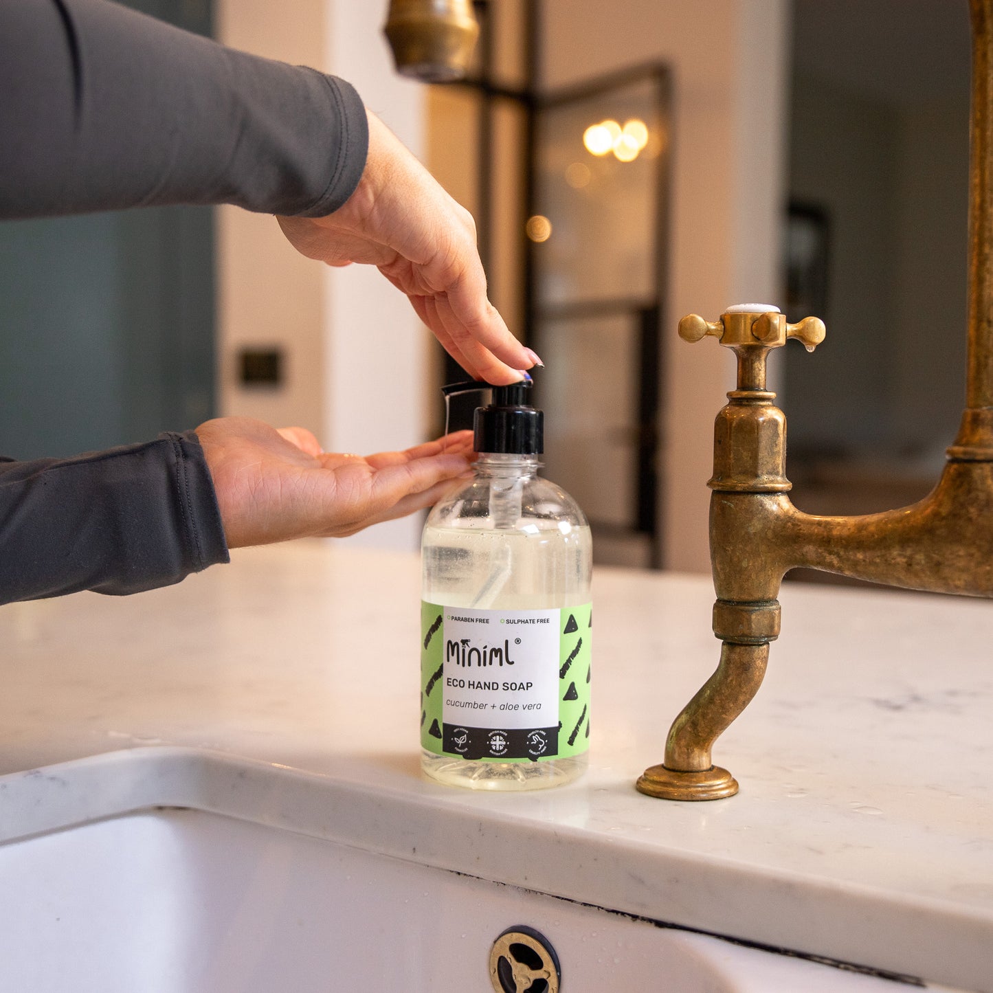 Miniml Hand Soap Cucumber and Aloe Vera, 500ml Glass Bottle