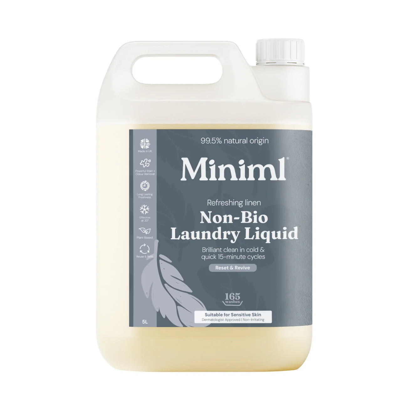Miniml non-bio laundry liquid bottle on a white background