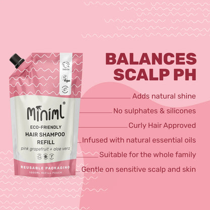 Miniml Balancing Shampoo 1 Litre refill pouch - Pink Grapefruit and Aloe Vera