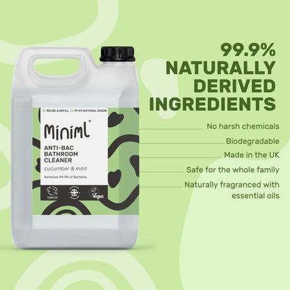 Miniml Anti Bac Bathroom Cleaner 5 litre Refill - Cucumber and Mint