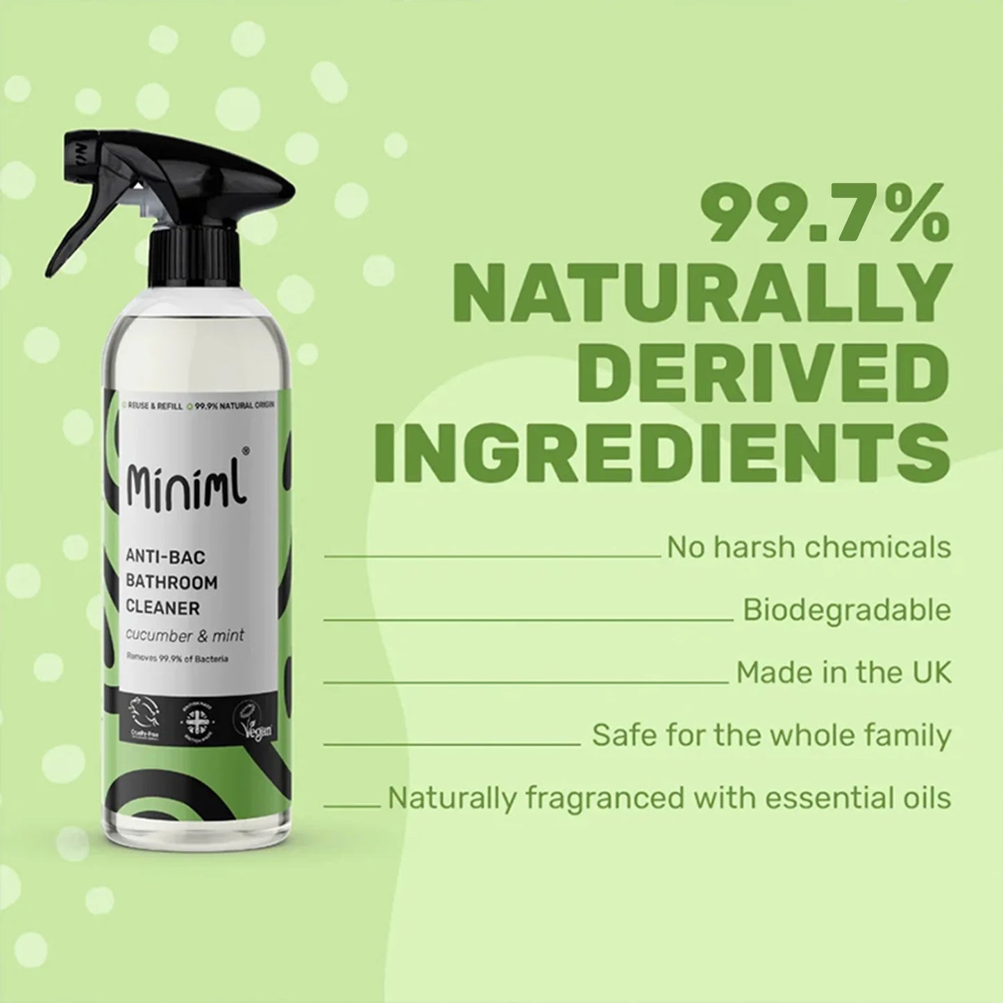 Miniml Anti Bac Bathroom Cleaner 750ml PET refillable Bottle - Cucumber and Mint.