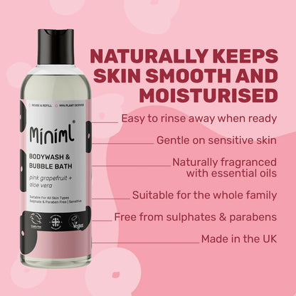 Miniml Body Wash and Bubble Bath 500ml PET bottle - Grapefruit and Aloe Vera