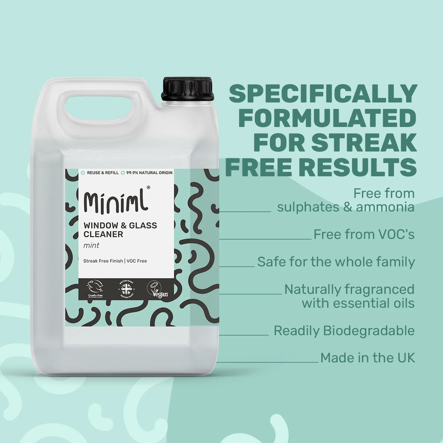 Miniml Window and Glass Cleaner 5 Litre Refill - Mint