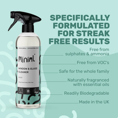 Miniml Window and Glass Cleaner 750ml PET refillable bottle - Mint